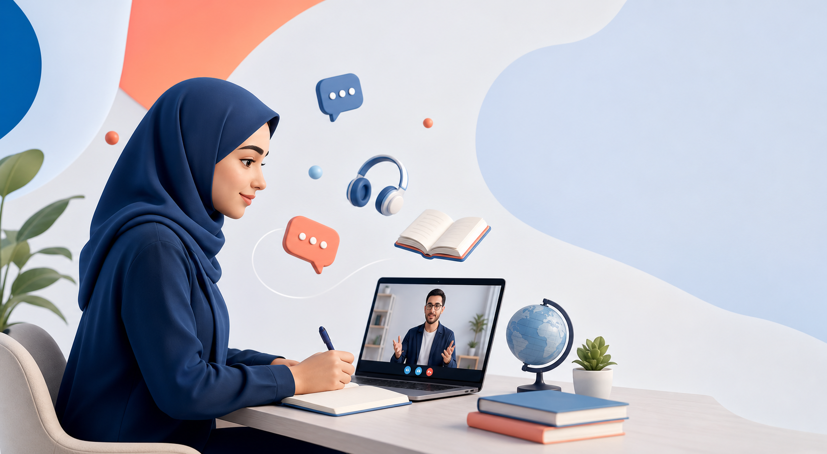 طالبة تتعلم الإنجليزية عبر الإنترنت
